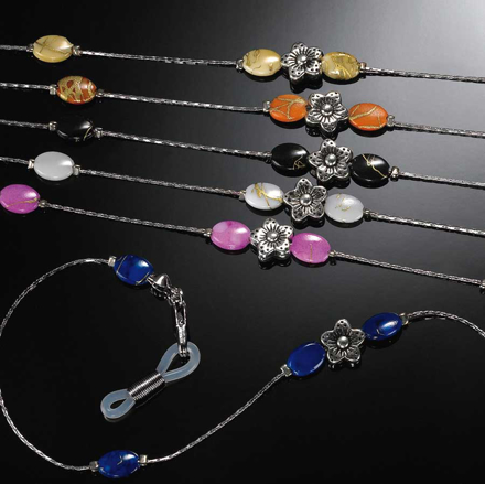 Bild von Metall-Brillenkette "Paris", hellgelbe Perlen, 1 Stück