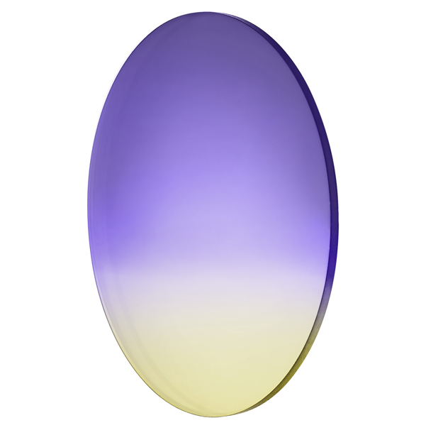 Bild von Plan CR39 UV400, Ø 73 mm, Dicke 1,8 mm violett/gelb Verlauf ~ 60 %, 2 Stück